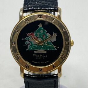 Vintage Pierre Nicol Watch Women 32mm Christmas Tree Gold Tone New Battery 8.5"